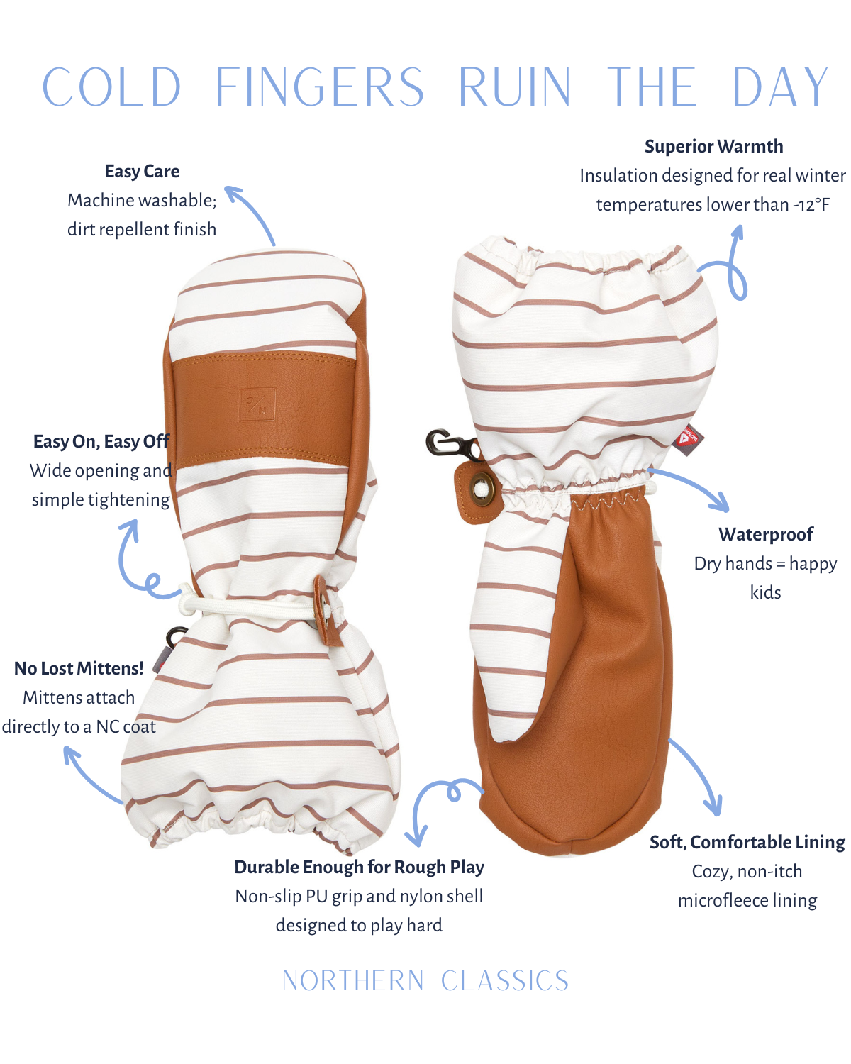 Kids Breton Stripe Waterproof Ski Mitten